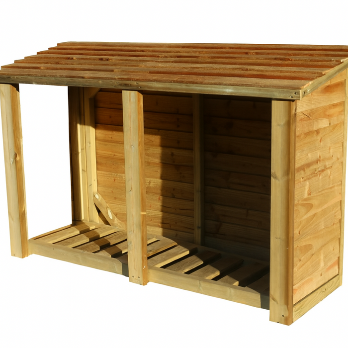 Wooden pet house with a slanted roof on a white background