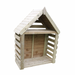 Wooden playhouse with a slanted roof on a white background