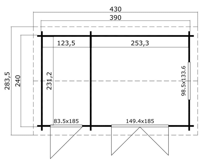 Wrexham 1 Log Cabin 13ft x 8ft (44mm) | Garden Room with Storage