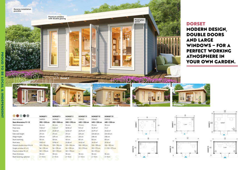 Dorset 1 Log Cabin - Wooden Garden Room - Timber Summerhouse - Garden Cabin