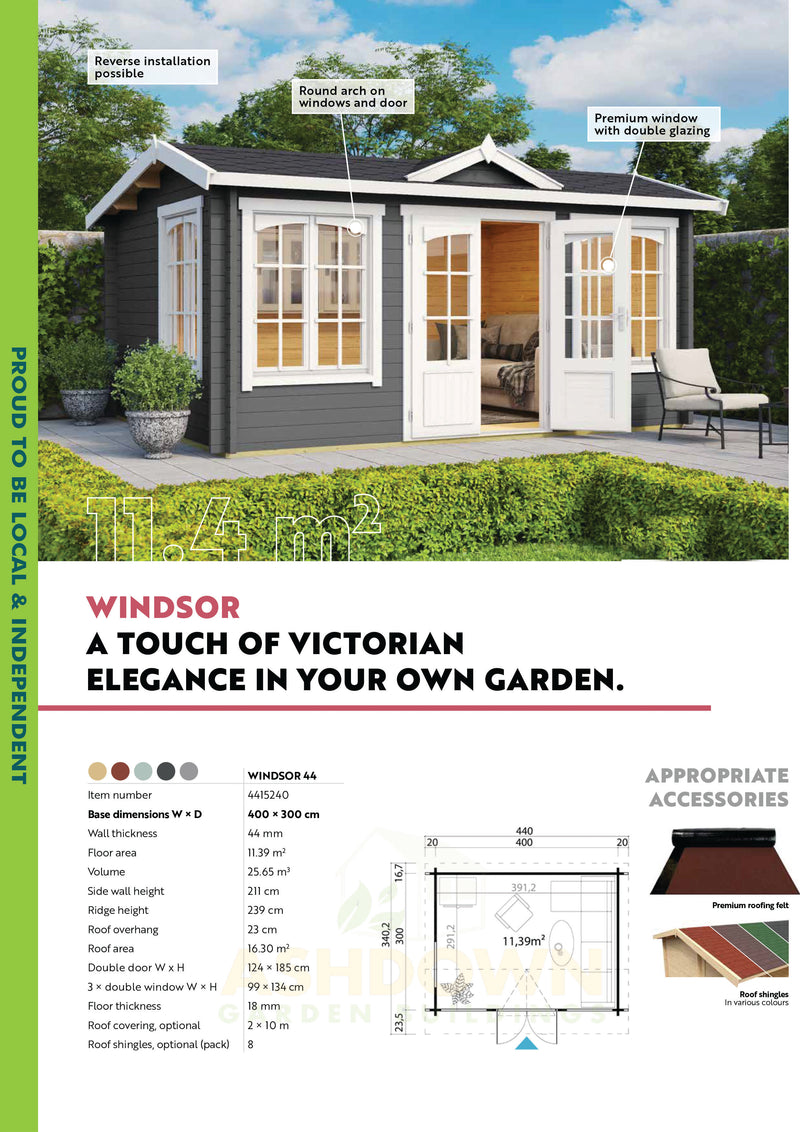 Windsor Log Cabin - Wooden Garden Room - Timber Summerhouse - Garden Cabin